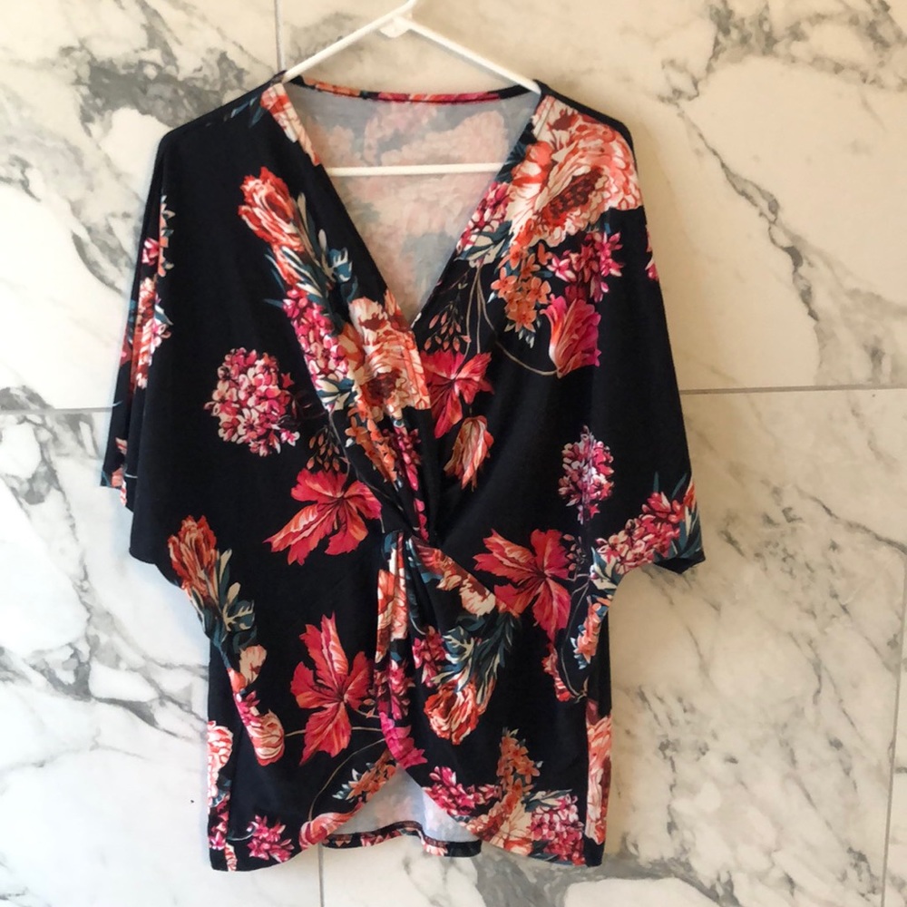 Black floral knot top